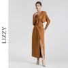 LIZZY 优雅名媛风复古V领高腰长款开叉礼服连衣裙7522 商品缩略图1