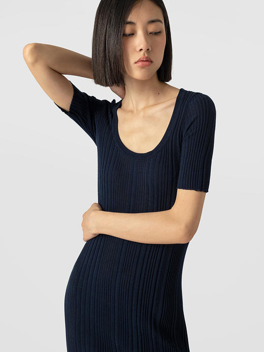 322工房重塑经典天蚕丝螺纹针织短袖连衣裙2023年夏显瘦长裙B086 商品图1