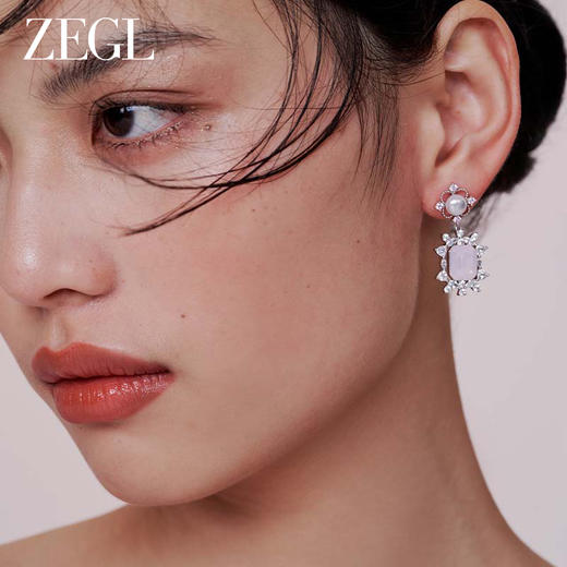 ZEGL设计师蕾丝系列几何粉锆耳环女小众设计感高级耳钉银针耳饰品 商品图4