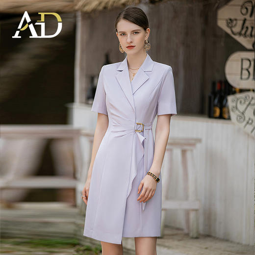 AD浅色职业装连衣裙女白领通勤正装裙子气质时尚木耳边紫色西装裙 商品图1