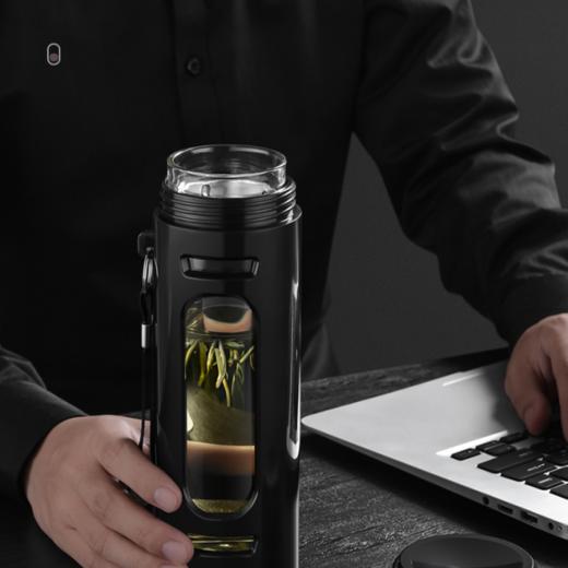 【内层玻璃 外层防护❗️便携式大容量玻璃杯】防烫隔热防摔pp防护，自带茶隔设计密封防漏，摔落不易碎，吊带男女办公室商务泡茶礼品大肚塑玻水杯子粉丝专属父亲节礼物新年礼盒年货礼盒 商品图2