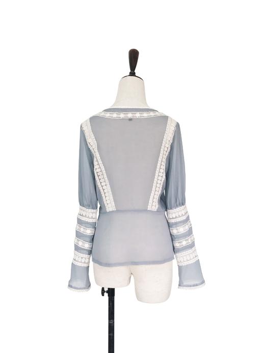 TYNVIE 拼接织花边长袖上衣-灰蓝色 商品图2
