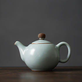 【丰子汝窑】【天青圆珠壶】15x10cm 290ml 茶壶纯手工开片泡茶壶陶瓷汝瓷天青功夫茶具