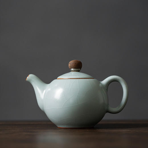 【丰子汝窑】【天青圆珠壶】15x10cm 290ml 茶壶纯手工开片泡茶壶陶瓷汝瓷天青功夫茶具 商品图0