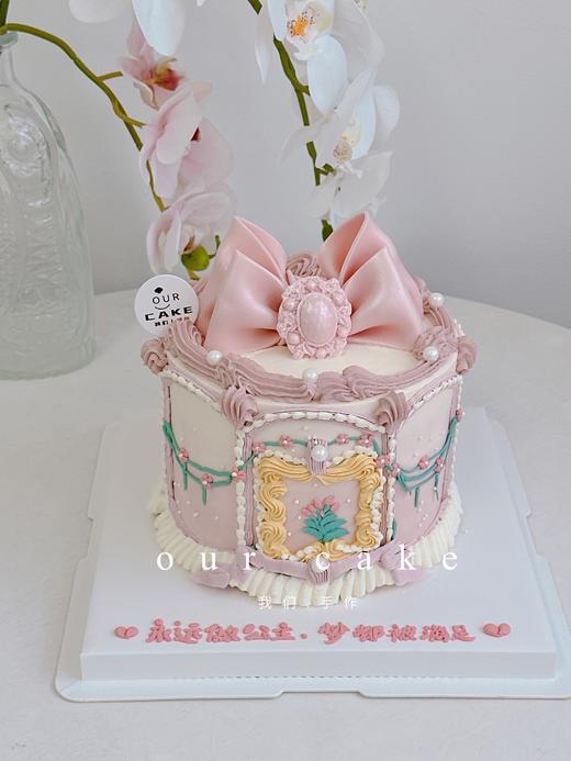 宫廷风洛丽塔粉色蝴蝶结微加高蛋糕-低糖处理无添加 商品图0