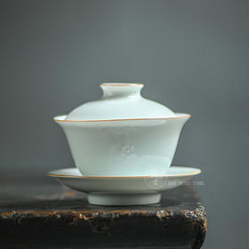 抱翁堂 青白釉雕刻冰梅盖碗 120ml 口径9cm 高5.3cm 底足2.9cm