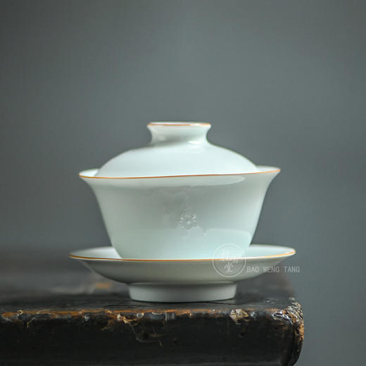 抱翁堂 青白釉雕刻冰梅盖碗 120ml 口径9cm 高5.3cm 底足2.9cm 商品图0
