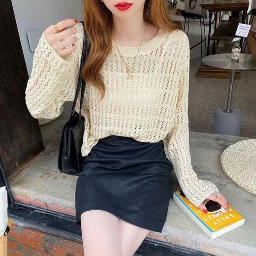【镂空针织衫！】女薄款毛衣2023夏装新款长袖宽松外套小众别致短款上衣 商品图1