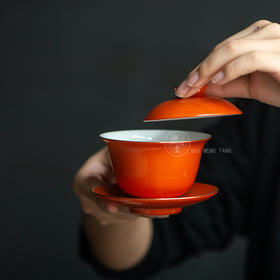 景德镇抱翁堂  珊瑚红描金盖碗手工茶器单个盖碗茶杯陶瓷泡茶器家用功夫茶碗