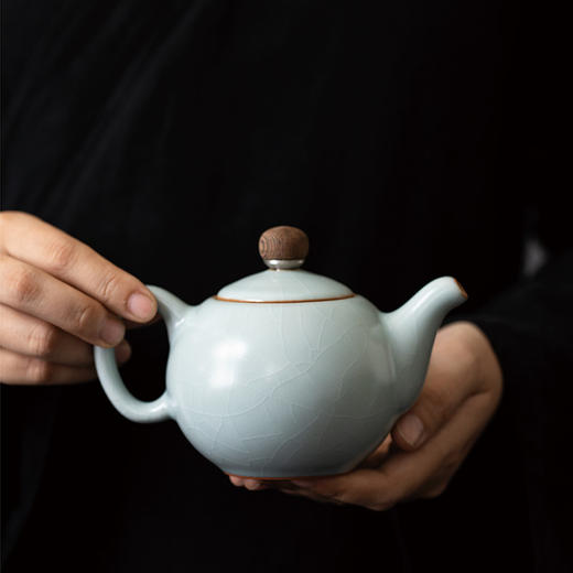 【丰子汝窑】【天青圆珠壶】15x10cm 290ml 茶壶纯手工开片泡茶壶陶瓷汝瓷天青功夫茶具 商品图4