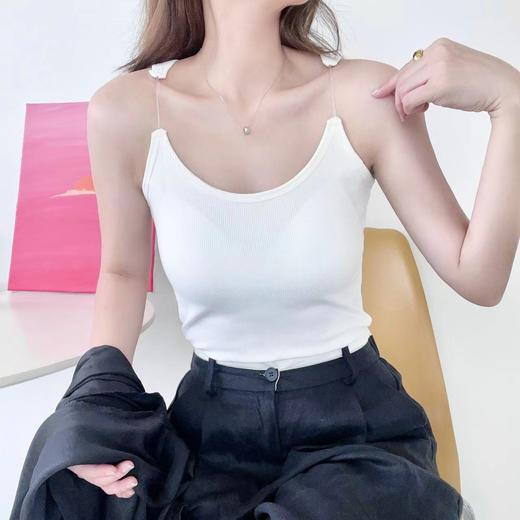 黛唯梵  夏质量款带胸垫乳胶杯螺纹打底吊带背心女内搭外穿遮副乳性感上衣 商品图5