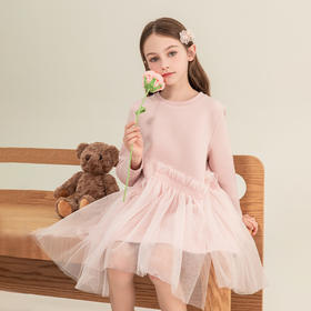 mettekids女童连衣裙2023秋季新款儿童公主裙中大童粉色甜美裙子