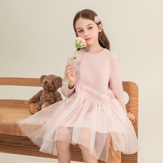 mettekids女童连衣裙2023秋季新款儿童公主裙中大童粉色甜美裙子 商品图0