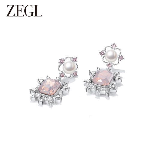 ZEGL设计师蕾丝系列几何粉锆耳环女小众设计感高级耳钉银针耳饰品 商品图0