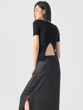 322工房重塑经典天蚕丝螺纹针织短袖T恤2023夏后背开叉针织衫B088