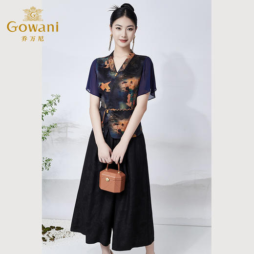 【幽兰天宫图】【香云纱】乔万尼真丝上衣重磅26mm桑蚕丝收腰设计短袖小衫ET2C283 商品图1