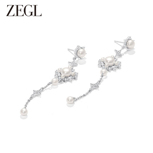 ZEGL设计师蕾丝系列长款流苏耳环女轻奢高级感人造珍珠耳钉耳饰品 商品图0