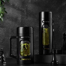 【内层玻璃 外层防护❗️便携式大容量玻璃杯】防烫隔热防摔pp防护，自带茶隔设计密封防漏，摔落不易碎，吊带男女办公室商务泡茶礼品大肚塑玻水杯子粉丝专属父亲节礼物新年礼盒年货礼盒