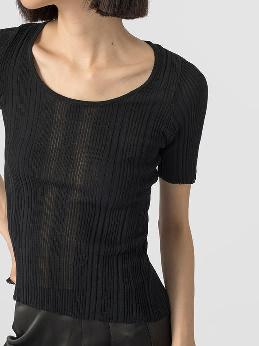 322工房重塑经典天蚕丝螺纹针织短袖T恤2023夏后背开叉针织衫B088 商品图2