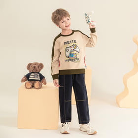 mettekids男童卫衣2023秋季新款儿童休闲中大童卡通圆领宽松上衣