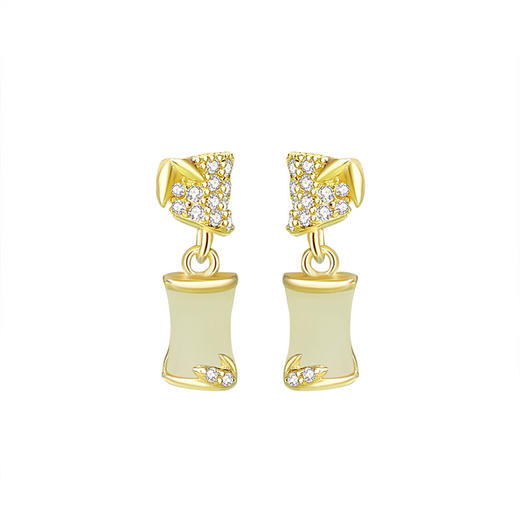 【知竹】S925银镀14K金色和田玉竹节耳饰【JHY-E000557X】 商品图4