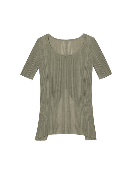 322工房重塑经典天蚕丝螺纹针织短袖T恤2023夏后背开叉针织衫B088 商品图4