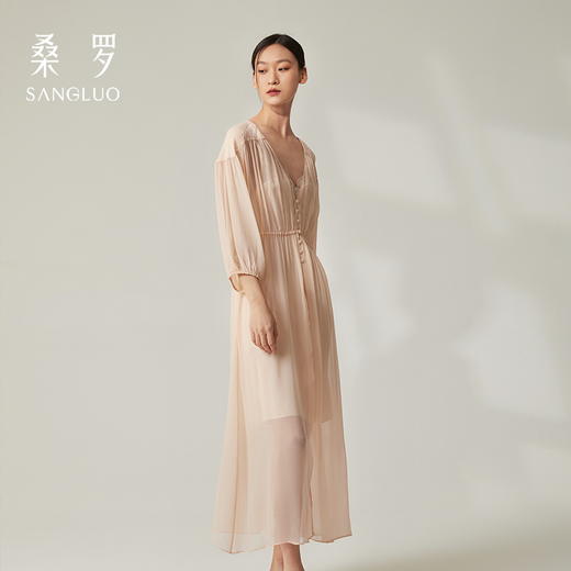 新品|新古典主义  复古宫廷睡袍SANGLUO香槟色桑蚕丝居家睡衣 商品图4