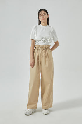 腰间抽褶阔腿长裤