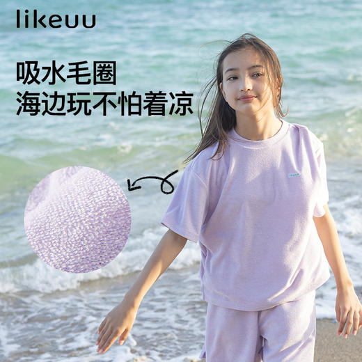 likeuu男女童家居服毛巾布家居短袖套装睡衣儿童连帽浴袍游泳夏季ZY 商品图1