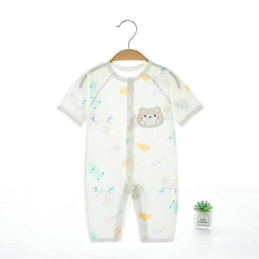 【纯棉A类！网眼透气不闷热】短袖长裤连体衣，新疆长绒棉花，后备网眼设计，双倍凉爽，无骨缝制，0荧光0甲醛，婴儿夏季薄款空调服，纯棉网眼透气哈衣，宝宝夏装衣服 商品图11