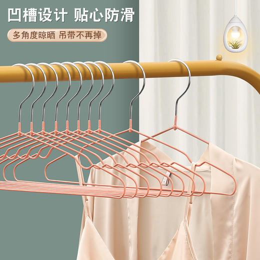 【超值10个装！多功能晾晒金属衣架】浸塑防滑加粗，护衣防滑承重，无痕挂衣拒绝起包，凹槽设计多角度晾晒，家用旅行挂衣服架子 成人创意夏日粉丝专属特价清仓 商品图2