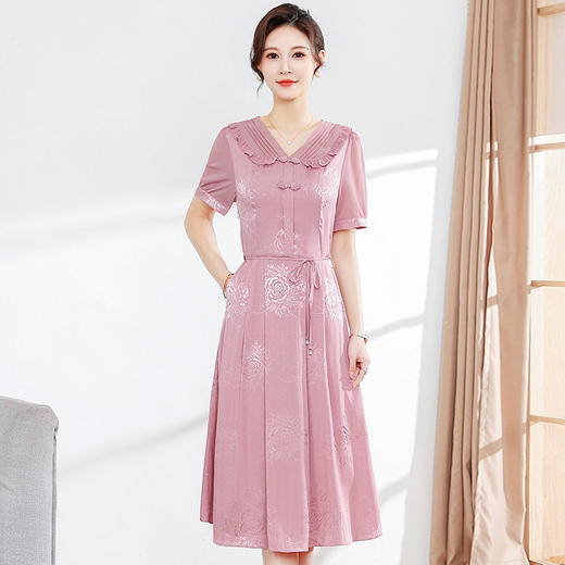 气质妈妈装连衣裙新款短袖裙改良复古旗袍裙中长裙QYM-JJ-GQ958-Y 商品图0