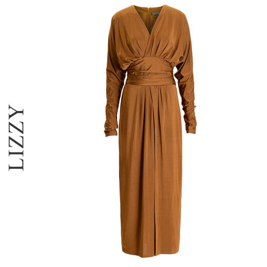 LIZZY 优雅名媛风复古V领高腰长款开叉礼服连衣裙7522 商品图4