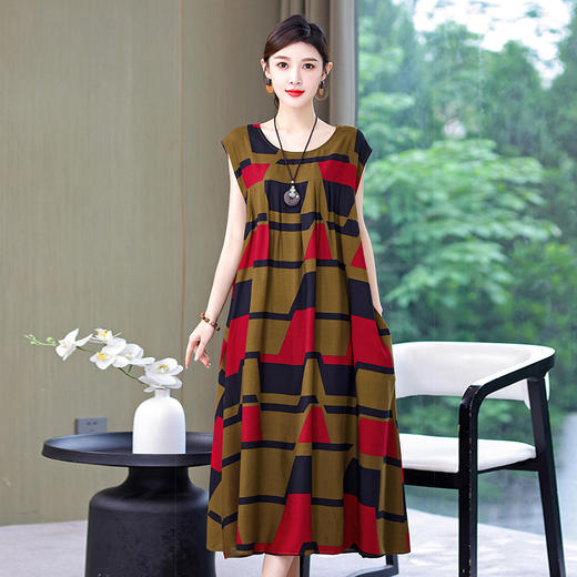 HS-766棉绸连衣裙夏季加肥加大码女装时尚宽松大摆长裙 商品图2