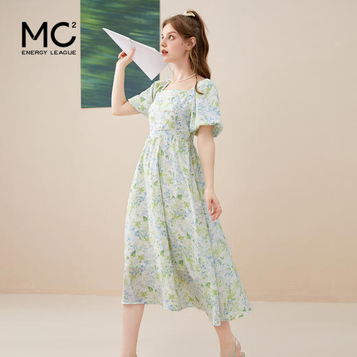 mc2连衣裙女装方领珍珠盘扣气质显瘦森系甜美碎花裙小个子连身裙 商品图0