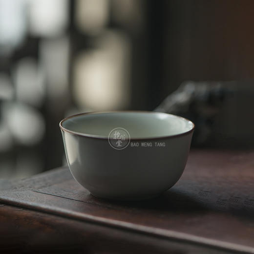 景德镇抱翁堂 汝窑天青窝足杯 手工茶杯品茗杯 商品图7
