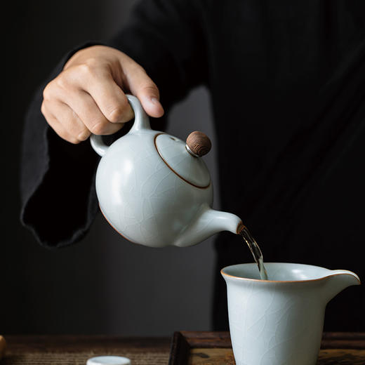 【丰子汝窑】【天青圆珠壶】15x10cm 290ml 茶壶纯手工开片泡茶壶陶瓷汝瓷天青功夫茶具 商品图5