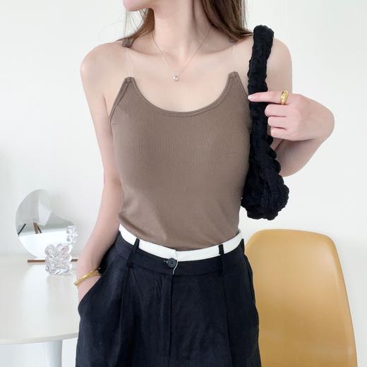 黛唯梵  夏质量款带胸垫乳胶杯螺纹打底吊带背心女内搭外穿遮副乳性感上衣 商品图3