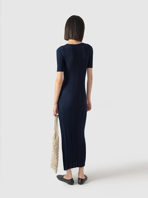 322工房重塑经典天蚕丝螺纹针织短袖连衣裙2023年夏显瘦长裙B086 商品图3