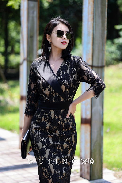 【雾境定制款】黑金璀璨 极致女人味精致高级感进口亮丝提花蕾丝连衣裙 2202220 商品图5