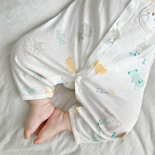 【纯棉A类！网眼透气不闷热】短袖长裤连体衣，新疆长绒棉花，后备网眼设计，双倍凉爽，无骨缝制，0荧光0甲醛，婴儿夏季薄款空调服，纯棉网眼透气哈衣，宝宝夏装衣服 商品图3