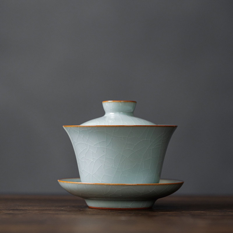 【丰子汝窑】【禅定盖碗】三才盖碗纯手工开片陶瓷汝瓷功夫茶具