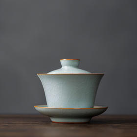 【丰子汝窑】【禅定盖碗】三才盖碗纯手工开片陶瓷汝瓷功夫茶具