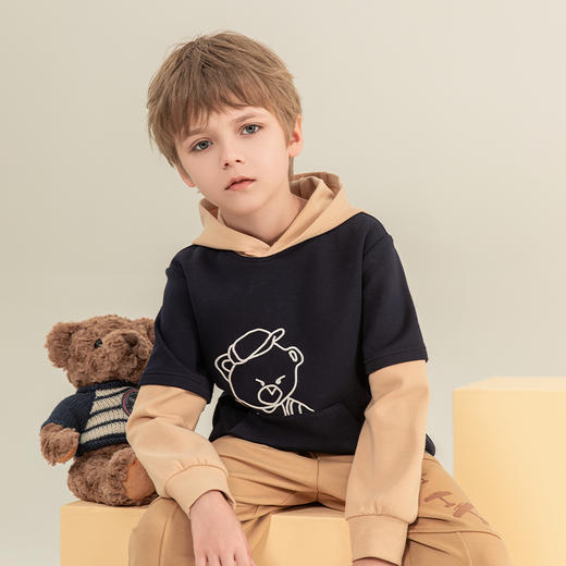 mettekids男童卫衣2023秋季新款假两件长袖儿童休闲卡通连帽童装 商品图1
