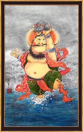 沈延《黄财神与吐宝鼠》版画