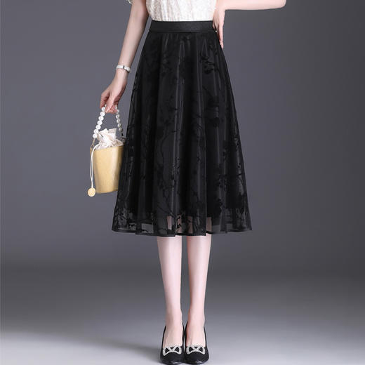 长款蕾丝大摆A字裙松紧腰气质修身时髦通勤半身裙MYX-6628 商品图0