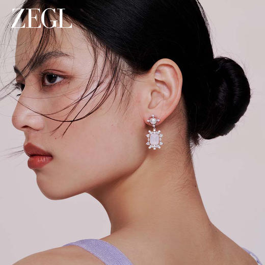 ZEGL设计师蕾丝系列几何粉锆耳环女小众设计感高级耳钉银针耳饰品 商品图5