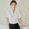 短袖衬衫夏季女新款V领通勤薄款上衣白色雪纺衫职业衬衣工装 商品缩略图1