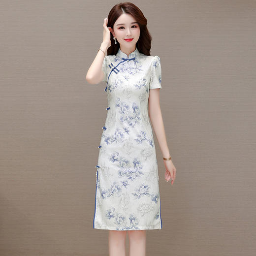 复古旗袍裙印花连衣裙，时尚气质包臀 一步裙QYM-MD3393-Y 商品图4
