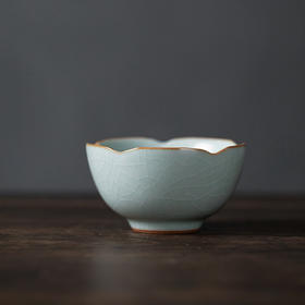 【丰子汝窑】【天青葵口杯】8.1x4.6cm 100ml 茶杯纯手工开片主人杯陶瓷汝瓷单杯子个人品茗杯功夫茶具